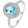 BCughia Anelli Matrimonio Oro Bianco, 1ct Blu Acquamarina e 0.2ct Bianco Diamante Anelli Fidanzamento Donna Misura 16