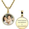 MeMeDIY Collana con foto Personalizzata Personalizzata Medaglia di rame Incisione Testo/Nome Memoria Ciondolo rotondo con catena Hip Hop con Catena di Corda di Fascino (Oro 28 pollici)