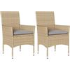 vidaXL Sedie da Giardino con Cuscini 2 pz Beige in Polyrattan