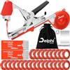 DELPHI Pinza per piante legatrice per piante legatrice manuale da giardino rilegatrice per pomodori vino frutta, con 25 rotoli di nastro da 0,11 mm, borsa da 20.000 punti, 1 lama di ricambio