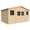 TIMBELA Casa da giardino in legno naturale A246x418x320 cm/12 m²- Magazzino esterno con finestre - Capanno da giardino - Bici, Deposito attrezzi e rimessa TIMBELA M331