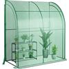 GYMAX Serra da Giardino da Parete, Mini Serra a Muro per Esterni con Ripiano a 3 Livelli, 2 Porte d'Ingresso con Cerniera, per Giardino, Cortile, 198,5 x 98 x 215 cm, Verde