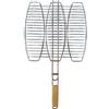 EMPOTEC Griglia Pesce BBQ Barbecue 38x37cm Apertura a Libro Metallo e Legno Graticola Arrostire 3 Pesci Piastra Forno Giardino PIC Nic