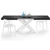 Mobili Fiver, Tavolo Allungabile Emma 160(240) x90 cm, Cemento Nero con Gambe Incrociate Bianche, per 6-10 persone, Tavolo Cucina, Soggiorno, Made in Italy