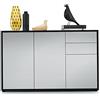 Vladon Madia Ben V3, mobile con 3 ante e 2 cassetti, nero opaco/grigio chiaro satinato (117 x 74 x 36 cm)
