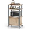 KOMFOTTEU Carrello da Cucina a 3 Livelli per Microonde, Carrello Portaoggetti con Ruote e Armadio con Porta, Carrello di Servizio in Legno, Organizer per Sala da Pranzo, 60 x 40 x 98 cm (Naturale)