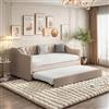 SHAODENG Divano letto 90 x 200 cm, con braccioli, divano letto con letto estraibile, letto imbottito con rete a doghe, letto per ragazzi o letto degli ospiti, beige, lino, senza materasso
