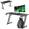 Froadp Scrivania da gioco 140 x 60 cm - Scrivania da gioco a forma di Z - Scrivania per PC nera con superficie in fibra di carbonio - Scrivania per computer ergonomica con portabicchieri e gancio per