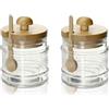 MA MAISON Set 2 Barattoli da Cucina in Vetro Ermetici con Cucchiaio e Tappo in Legno: 8x11 cm, Capienza 300 ml, Ideali per Prodotti Secchi, Spezie, Tè e Noci, Uniscono Stile e Utilità in Casa