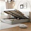 Rtopsu Letto Imbottito Letto Matrimoniale 140x200 cm con USB Type C e LED, Letti con Contenitore, Letti Idraulico con Rete a Doghe e Telaio in Metallo, Testata Regolabile, PU, Grigio, Senza Materasso