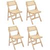 chairus Set di 4 Sedie da Pranzo Sedia da Cucina Sedie Rattan Sedia Pieghevole in Legno per Sala da Pranzo/Soggiorno, Legno Naturale