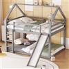 Rvjiahe Letto matrimoniale，letto per bambini ，Letti a casetta，Letti a castello con scivoli e scalette，, camera dei bambini letto a castello matrimoniale alto (Grey, 140×200cm)