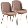 Brigros WeHome - Set Di 2 Sedie Tessuto Bouclè, Sedie Moderne Sala Da Pranzo, Sedie In Tessuto Con Gambe In Metallo, Sedie Imbottite - Shell (Oro Rosa, Marrone)