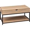 5 five simply smart 5five - Tavolino da caffè Aliaj con piano sollevabile - L 95 x P 50 x H 51 cm - Effetto rovere e metallo nero, 1 cassetto, vano portaoggetti - Per soggiorno