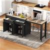KUAKE - Isola da cucina su ruote con 2 cassetti, 4 ante, piano di lavoro allungabile, tavolo da bar allungabile con spazio di archiviazione, tavolo estensibile, per 2-6 persone, carrello da cucina