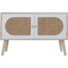 Rebecca Mobili Mobile Soggiorno, Credenza Bassa, 2 Ante, Legno Rattan MDF, Bianco Marrone, Stile Scandinavo Boho - Misure HxLxP: 52 x 80 x 30 cm - Art. RE6852