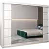 ABIKSMEBLE Verona 4 250 Armadio con Tre Ante Scorrevoli per Camera da Letto - Armadio Moderno con Specchio, Appendiabiti e Ripiani - 250x200x62 cm - Bianco Opaco