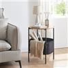 [en.casa] Tavolino Basso da Divano (AxØ) 59 x 47 cm Tavolino da caffè con Cesto Contenitore in Tessuto e Piano Rotondo- Nero/Effetto Noce