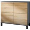Vladon Credenza Rova V3 - Mobile da cucina moderno con 4 ante Push-to-Open antracite opaco/rovere naturale (92,5 x 84.5 x 35)