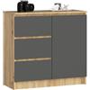 AKORD | Cassettiera K-80 JERRY con 3 Cassetti | Armadio Cameretta con 2 Ripiani e 1 Anta | Moderna Mobiletto per Soggiorno | Moderno | 80x77x35 cm | Rovere Artisan + Frontale Grigio Grafite