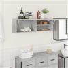 HaoChrymec Mobiletto Da Bagno a Muro Grigio Cemento, Con Anta Reversibile e Molla a Gas, Ampio Spazio Contenitivo, Pensile Bagno Sospeso, Armadietto Medicinali Salvaspazio, 100x25x30 cm