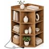 GIANTEX Libreria Angolare Triangolare con 3 Ripiani e 9 Vani Aperti, Presa di Ricarica Integrata, 51 x 71,5 x 86 cm, per Soggiorno e Studio (Naturale)