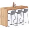 Mobili Fiver, Penisola Evolution 180x60, Rovere Rustico, Tavolo Penisola Cucina per 6 persone, Made in Italy