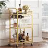 TUTOTAK Carrello da bar, carrello da bar con ripiano a specchio a 3 livelli, carrello per vino, carrello per bevande, scaffale da cucina mobile, oro BC01BB034CA