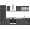 Vicco Cucina componibile R-Line, Antracite lucido/bianco, 300 cm, PL Marmo, adatto per la disposizione personalizzata e l'espansione dei moduli