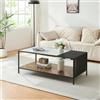 [en.casa] Tavolino Centrale da Salotto con Struttura in Acciaio Tavolo Basso da Design Tavolino da caffè 120x60x45 cm Nero/Vetro opaco/Effetto Rovere
