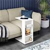 [en.casa] Tavolino Laterale da Divano Tavolino Basso a Forma di C Consolle a Rotelle e Scomparti con Barre Piano di Lavoro per Laptop 44 x 29 x 65 cm Bianco