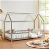 [en.casa] Letto per Cameretta a Forma di Casetta con Sbarre Letto Singolo per Bambini Struttura in Legno di Pino 90 x 200 cm Grigio