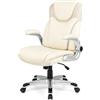 HOMASIS Sedia da ufficio, sedia da scrivania ergonomica con braccioli pieghevoli, sedia con funzione dondolo, sedia girevole a 360° e regolabile in altezza, 72x72x108-118 cm, beige