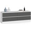 AKORD Cassettiera K 160 cm | 4 Cassetti | Moderna Mobiletto per il soggiorno Camera da letto Armadio Soggiorno Bagno | Salvaspazio | 160 x 55 x 40 cm | Wit/Grafietgrijs
