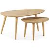 HOMN LIVING Set di 2 tavolini Eclipse, colore rovere, legno massello, 100 cm (larghezza) 60 cm (profondità) 45,5 cm (altezza)