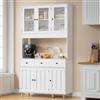 Blishom Credenza Cucina Alta,Mobile Dispensa Cucina con piano di lavoro e 3 cassetti,multipresa e striscia luminosa a LED,Cucina,Soggiorno,100x38x180cm,Bianco