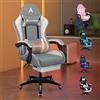 ALFORDSON Sedia Gaming Massaggiante, Poltrona Ergonomica da Ufficio con Cuscino Lombare & Poggiatesta Regolabili, Sedia Gamer con Poggiapiedi Telescopico, Regolabile 90-150°, Tessuto(Grigia splicing)