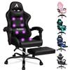 ALFORDSON Sedia Gaming Massaggiante, Sedia Professionale Gamer con Poggiatesta e Cuscino Lombare, Ergonomico Poltrona da Ufficio Schienale Regolabile 90-150°, Portata 180 kg, Similpelle(Nera)