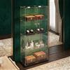 Zorvani Vetrinetta in Vetro,Vetrinetta Espositiva LED,Vetrina Soggiorno Moderna con 4 Ripiani in Vetro con 2Porta e Serratura,Vetrine per Collezionismo,Vetrina negozio (Nero+LED 1, 163x78.5×35cm)