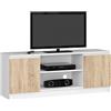 AKORD | Mobile per TV in Legno K 140 | Mobiletto Porta Televisione Soggiorno | un ripiano aperto | 2 Ripiani con Ante a Sinistra e a Destra | 55 x 140 x 40 cm | Peso 40kg | Bianco/Rovere Sonoma
