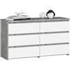 AKORD Cassettiera CL-100 6 (2 x 3) Cassetti | Moderna Mobiletto per Soggiorno Sala da Pranzo Camera da Letto | Armadio Cameretta | 35 x 100 x 57 cm | Cemento + Frontale Bianco