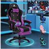 ALFORDSON Sedia da Gaming Massaggiante, Poggiapiedi Telescopico, Sedia Gamer con Cuscino Lombare & Poggiatesta, Ergonomico Sedie da Ufficio Schienale Regolabile 90-150°, Similpelle(Viola)