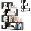 HOMASIS Libreria a Forma di Mossa con 5 Livelli, Scaffale Aperta a Forma di S in Legno, Libreria Divisoria con Protezione Anti-Ribaltamento per Soggiorno, Studio, 80 x 22 x 100 cm (Nero)