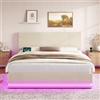 Idemon Letto imbottito con illuminazione multicolore suggestiva, porta di ricarica USB-C, testiera regolabile in altezza, copriletto in velluto a coste e robusta rete a doghe (beige, 180 x 200 cm)