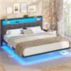 AOGLLATI Letto Matrimoniale 180x200 cm con Effetto Visivo Levitante, Struttura Letto con LED e Stazione di Ricarica, Letto con Testiera Imbottita e Struttura in Metallo, Senza Materasso, Grigio Scuro