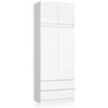 BDW Monia Armadio con 2 ante e 2 cassetti, opaco, 4 ripiani, guide a rulli in metallo, per camera da letto, guardaroba, ufficio (Bianco, 235 x 90 x 50 cm)