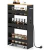 COSTWAY Carrello da Cucina a 4 Ripiani, Carrello Portaoggetti in Legno con Ruote Universali, Stretto e Slim 20cm, Salvaspazio con Manico per Bagno Lavanderia (Naturale+Nero, con presa)
