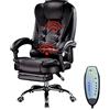 GLETSF Poltrona da computer executive per massaggi, sedia da ufficio riscaldata, con vibrazione a 7 punti, poltrona girevole reclinabile in pelle PU con schienale alto e poggiapiedi, design ergonomico (Ner