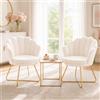 Hellove Sedia Trucco, Set di 2 Poltrona Conchiglia in Velluto con Placcato Oro Metallo Gambe, Moderno Poltrona Salotto con Seduta Morbida Imbottita per Camera da letto/Soggiorno/Vanità, Beige
