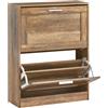 SoBuy Scarpiera Salvaspazio Slim Scarpiera Ingresso a 2 Ribalte - Stile vintage + Capacità 12 Paia + Adatta a Corridoi Stretti - 60x25x80cm, Noce, FSR137-F
